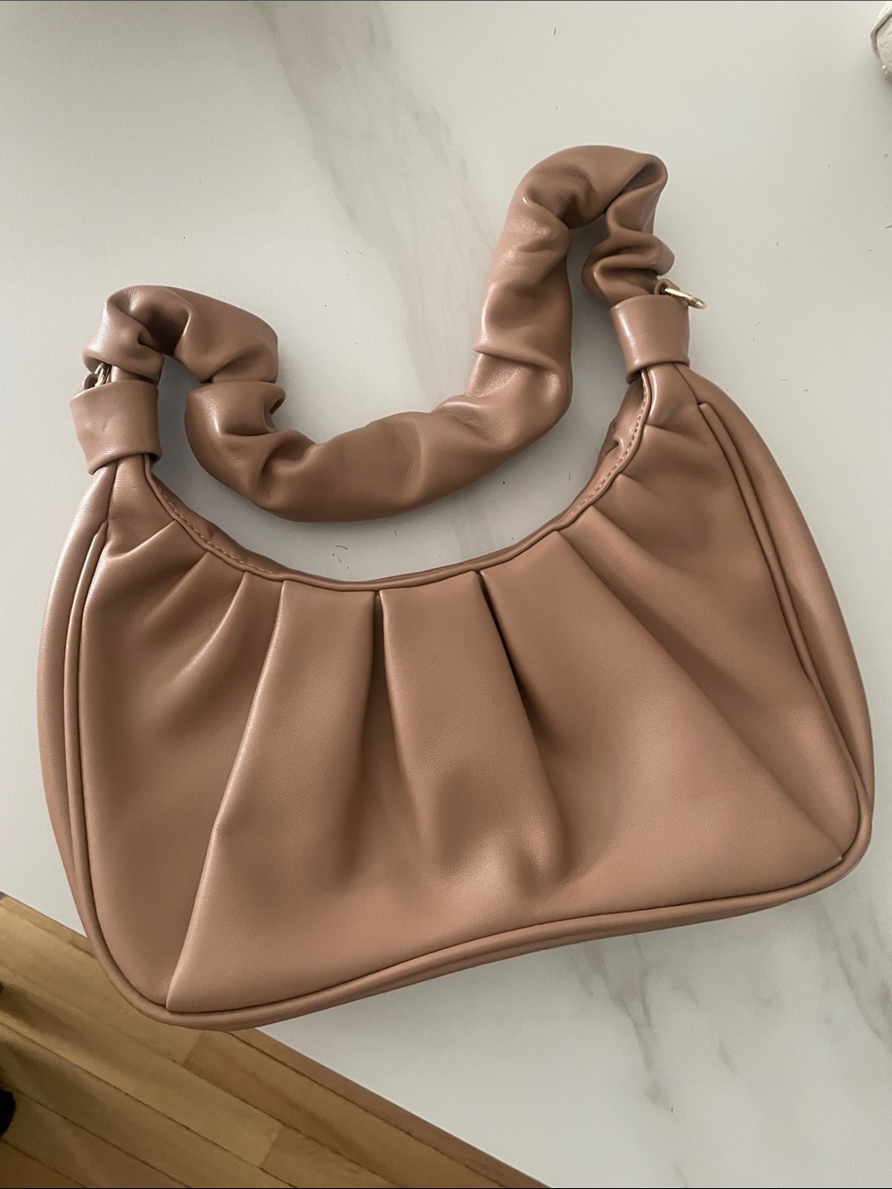 Ruched Shoulder Hobo Bag in Beige